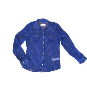 Abercrombie Sheer Button Down Blue Polka Dot